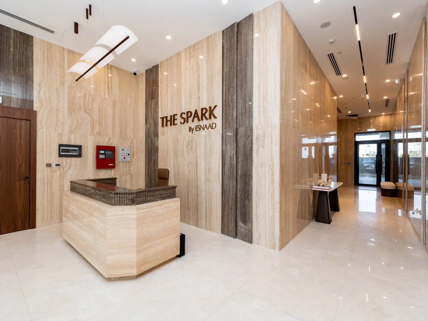 Luxury lobby at The Spark by Esnaad in Meydan District 11 Dubai featuring contemporary interior design.
